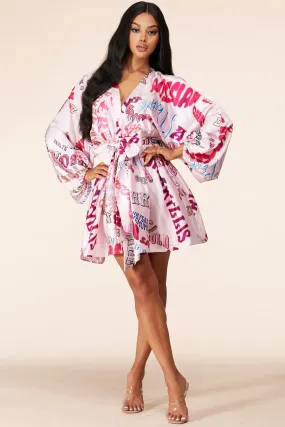 Pink Pop Long Sleeve Graphic Print Mini Dress