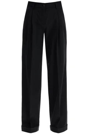 Pinko Twill Wide Leg Trousers In Pal   Black