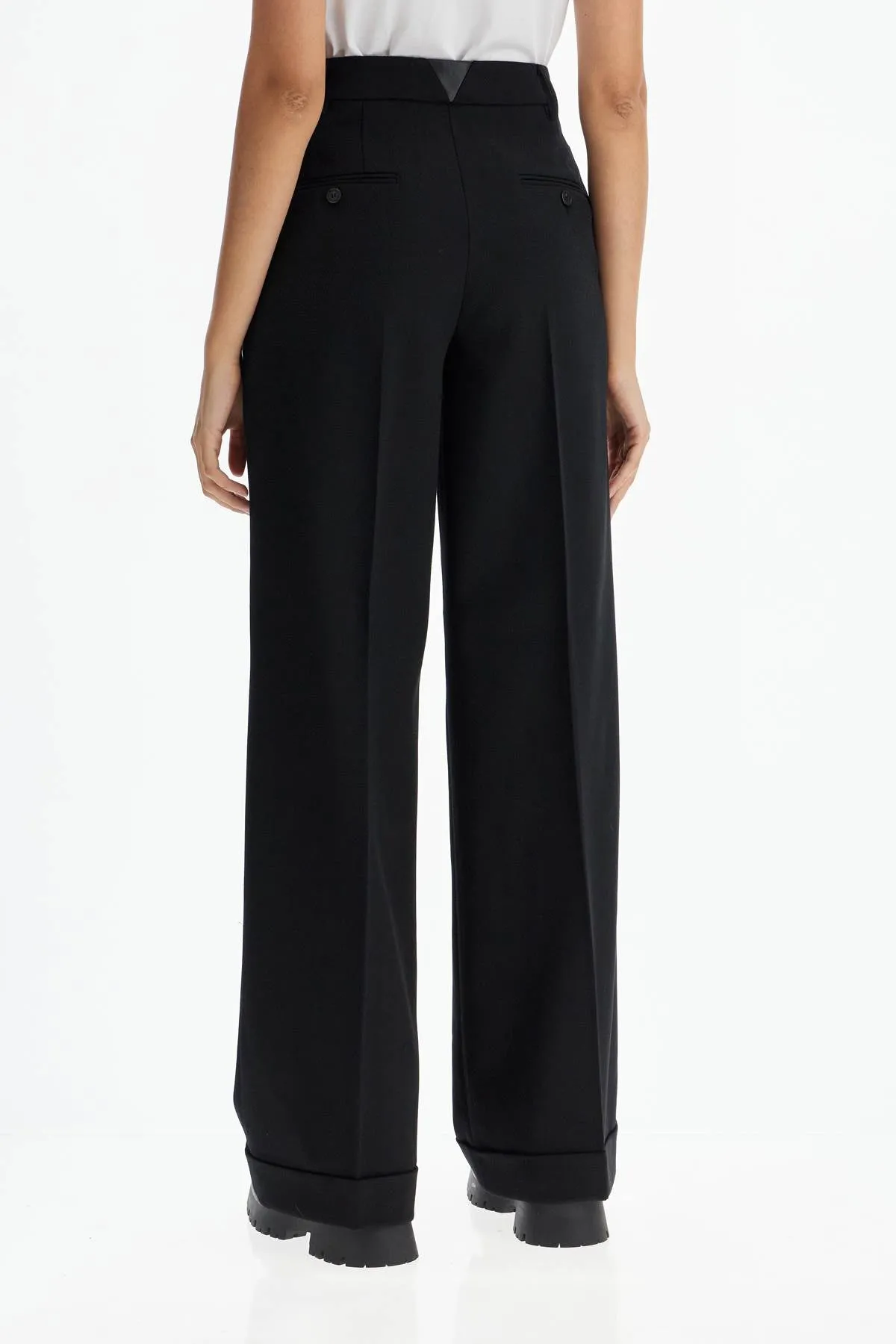 Pinko Twill Wide Leg Trousers In Pal   Black