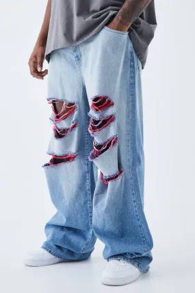 Plus Baggy Rigid Contrast Ripped Jeans