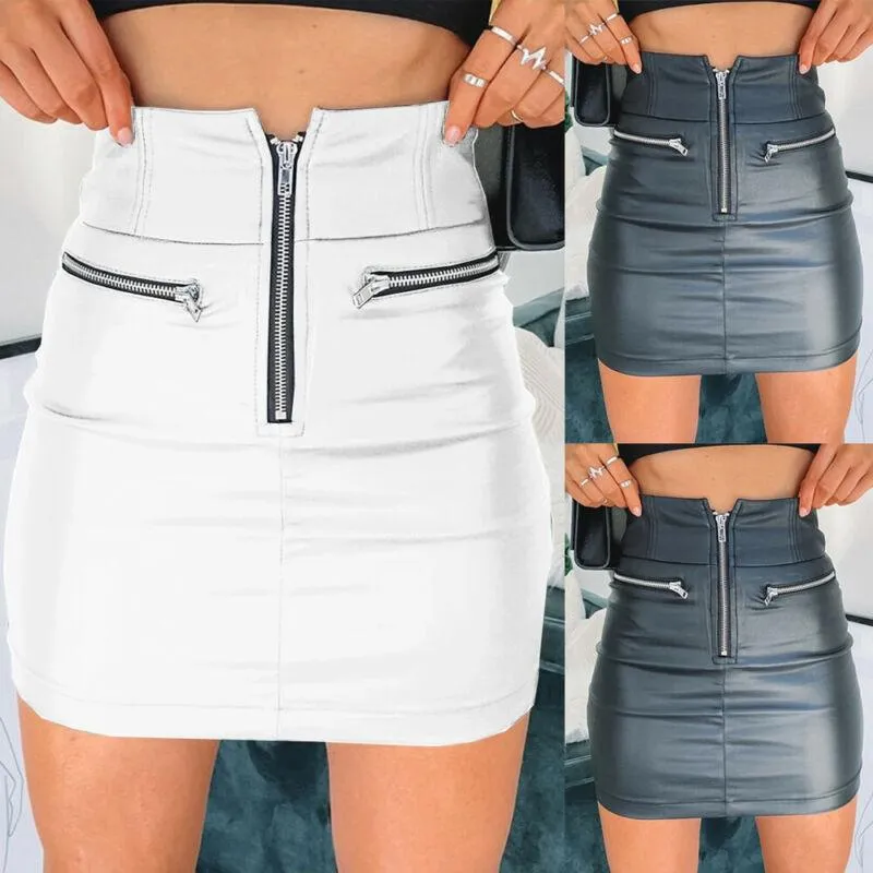 PU Leather Zipper High Waist Pencil Skirt