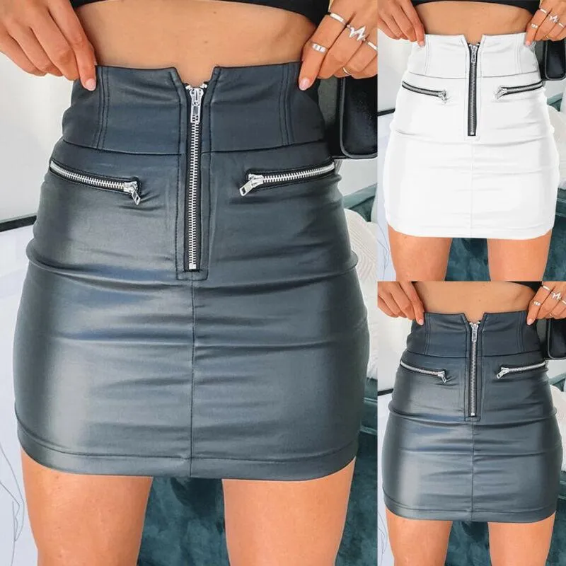 PU Leather Zipper High Waist Pencil Skirt