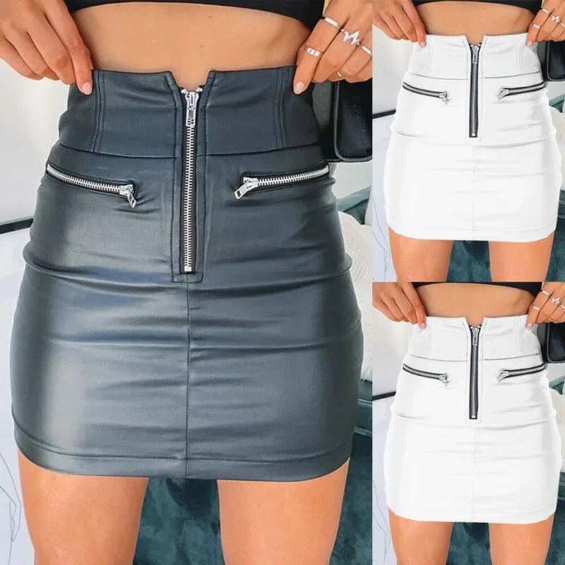 PU Leather Zipper High Waist Pencil Skirt