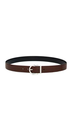 Reversible and Adjustable Gancini Belt - Cocoa/Black