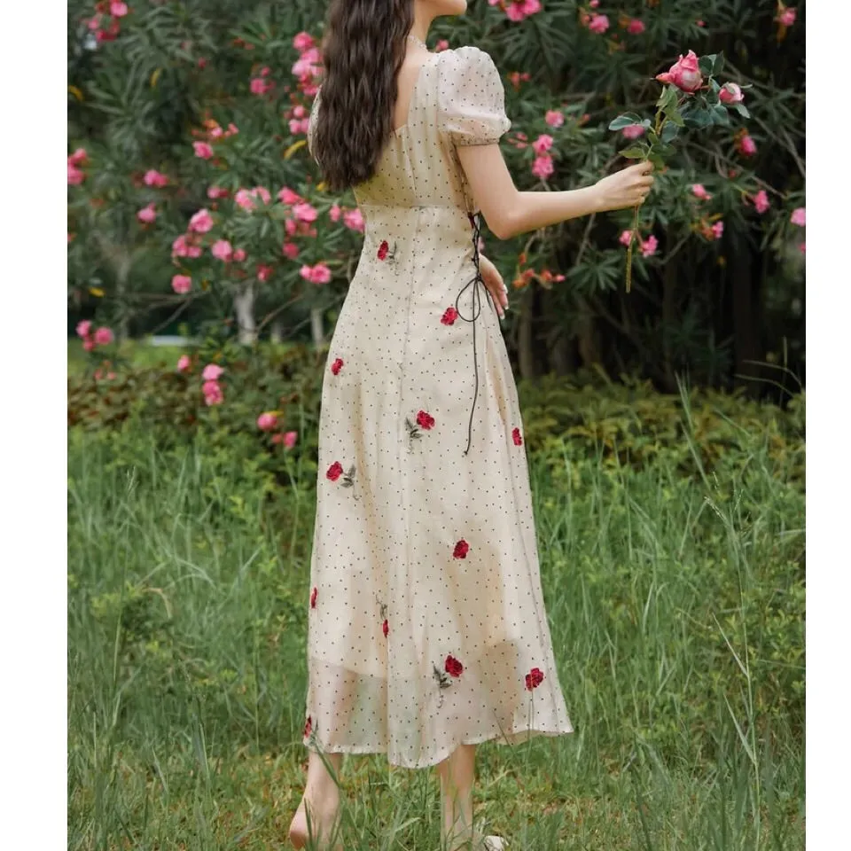 Rose Blossom Flower Embroidered Summer Princess Dress