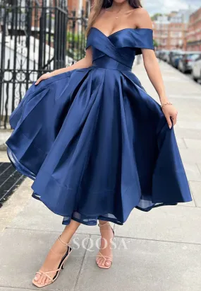 Satin A-Line Off-Shoulder Empire Party Prom Evening Dress QP3550