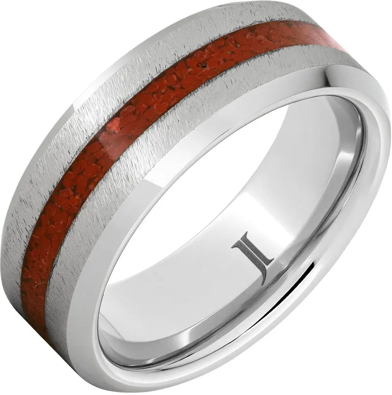 Serinium Ring with Coral Inlay and Grain Finish