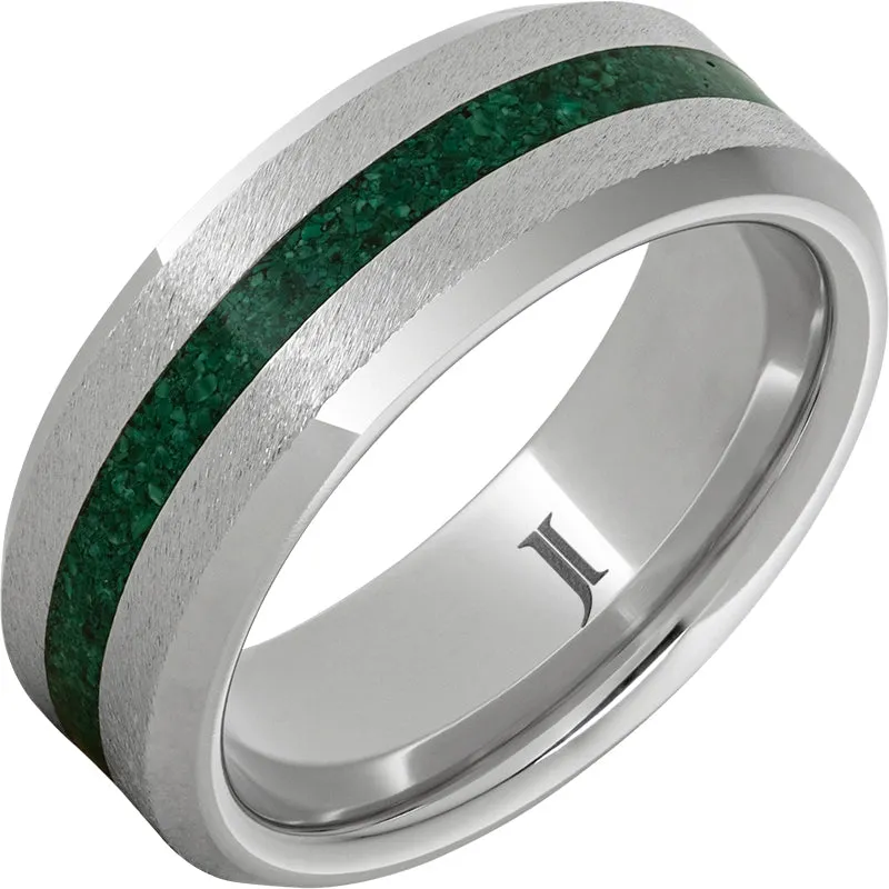 Serinium Ring with Malachite Inlay and Grain Finish