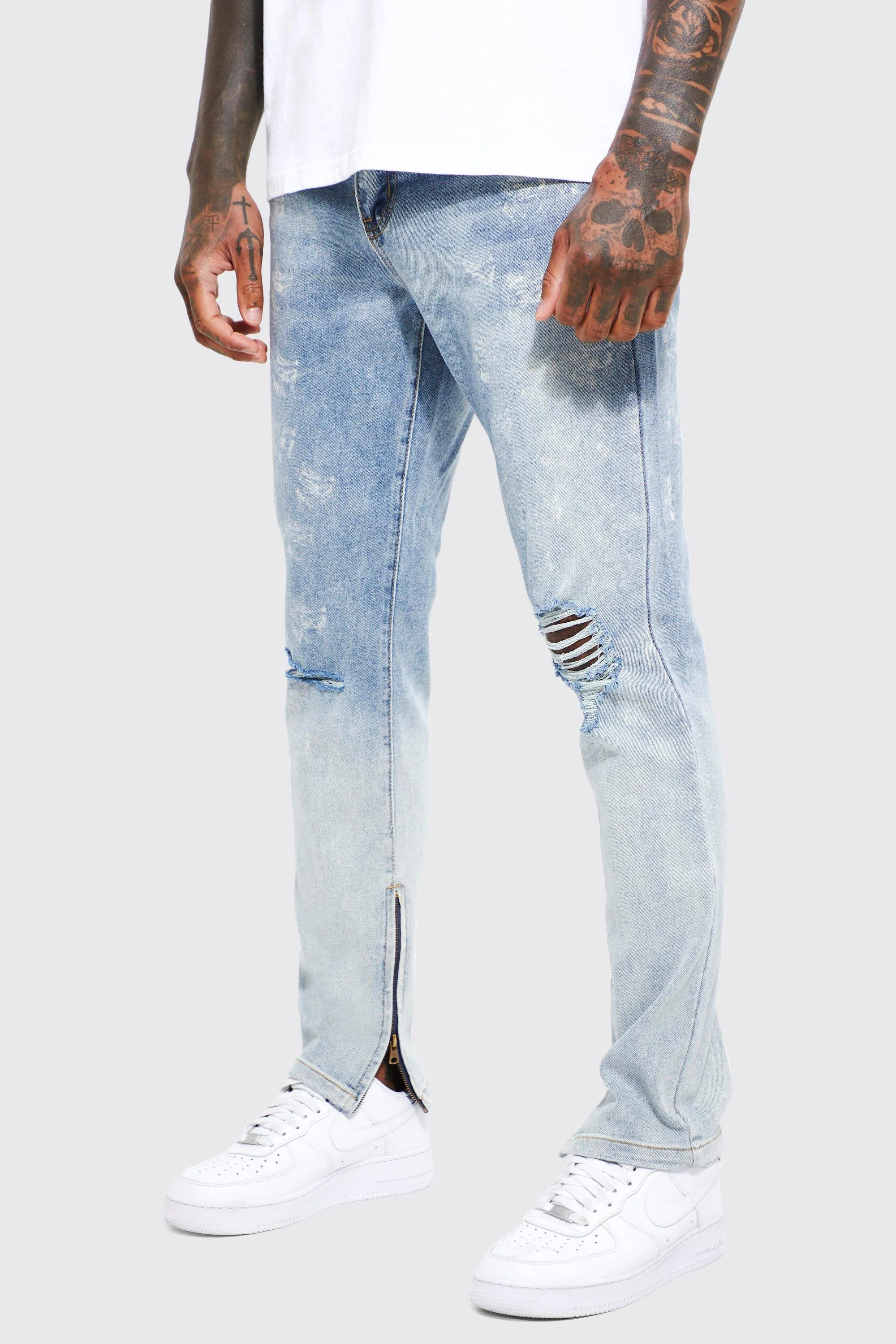 Skinny Stretch Bleach Splatter Ripped Jeans