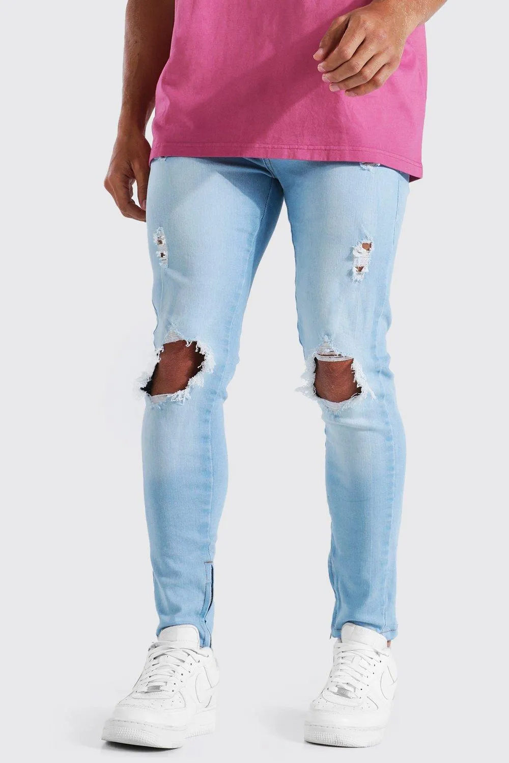 Skinny Stretch Exploded Knee Ripped Jeans