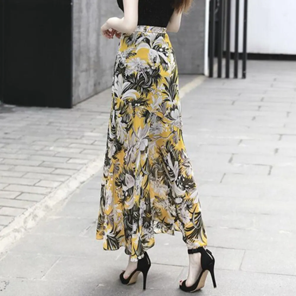 Skirt Long Women Sexy Floor Length Vintage Yellow Floral Maxi Skirts