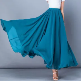 Spring 3 Layer Chiffon Long Women Elegant Casual High Waist Boho Beach Maxi Skirts