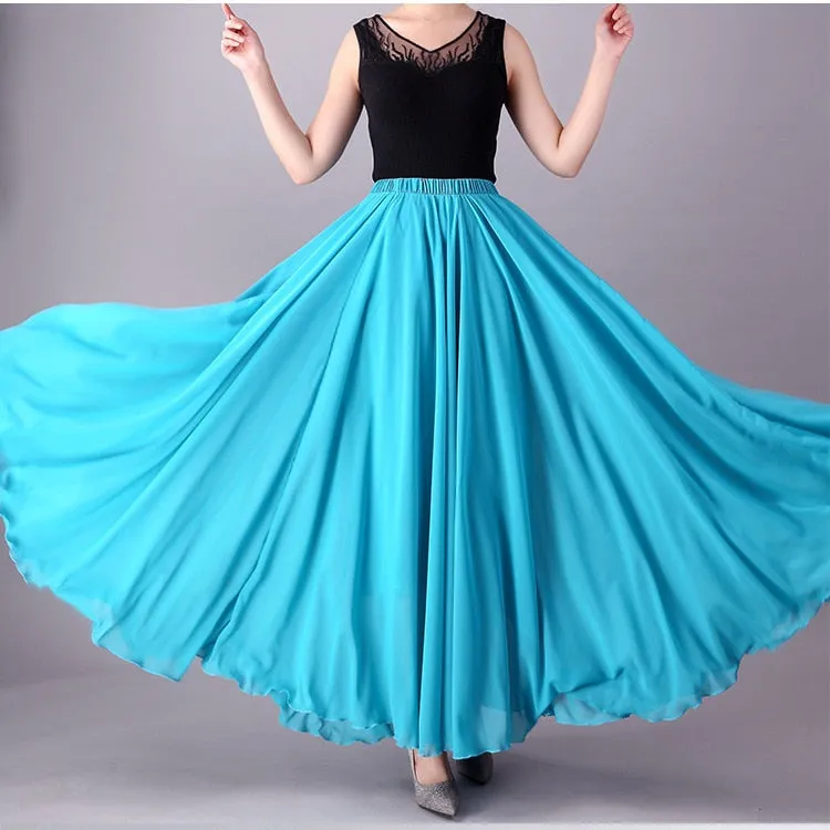 Spring 3 Layer Chiffon Long Women Elegant Casual High Waist Boho Beach Maxi Skirts