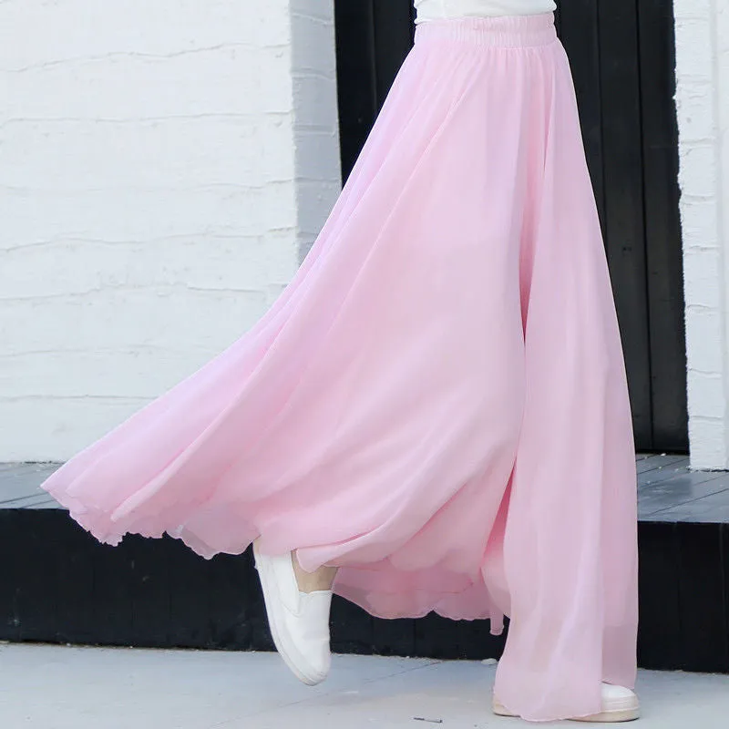 Spring 3 Layer Chiffon Long Women Elegant Casual High Waist Boho Beach Maxi Skirts