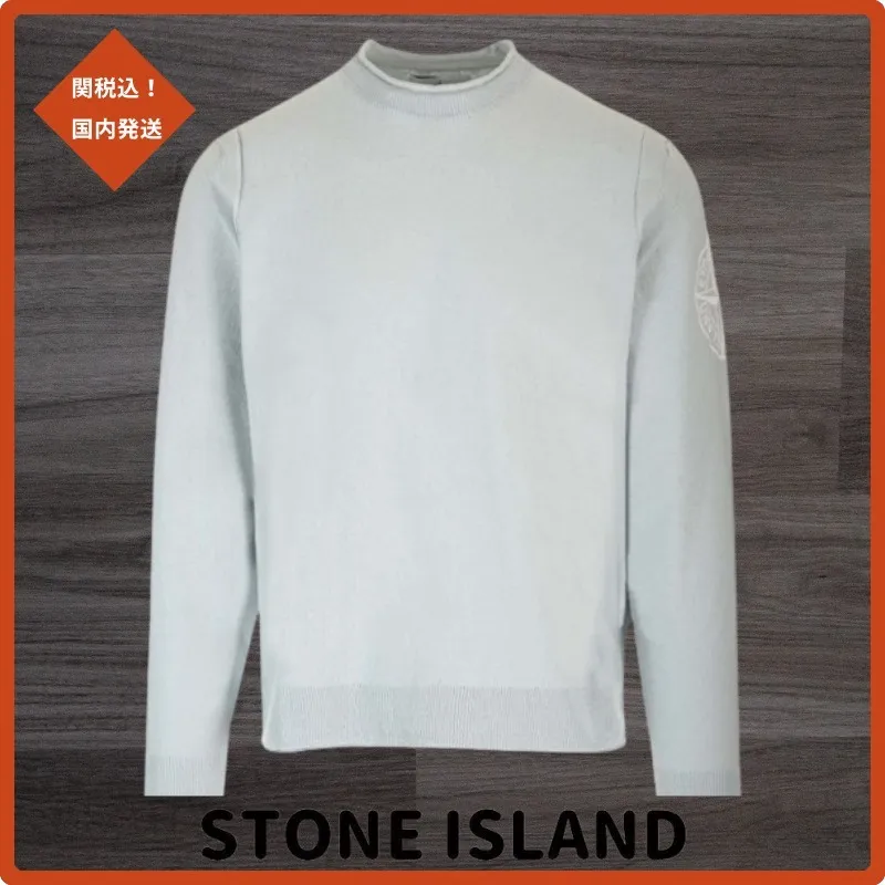 STONE ISLAND  |Crew Neck Long Sleeves Plain Cotton Logo Sweaters