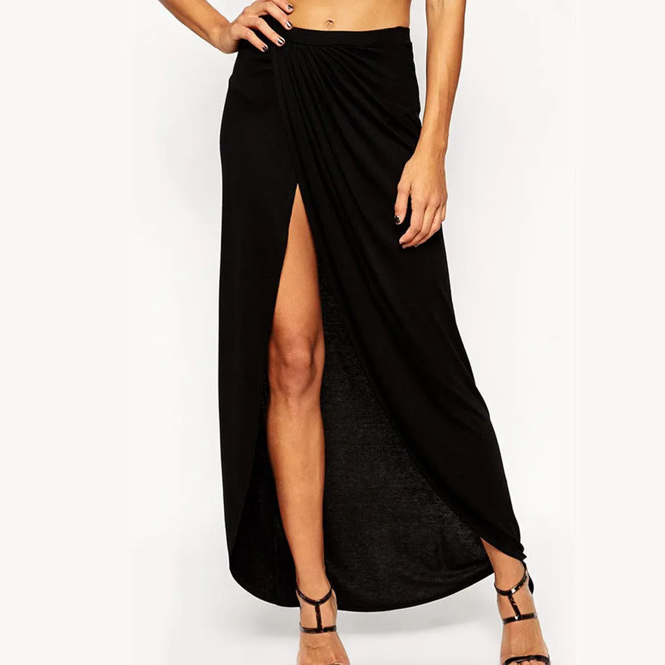 Style Long Maxi Skirts For High Waist Long Skirt Black Asymmetrical Floor Length Lenvestido Longo SM6