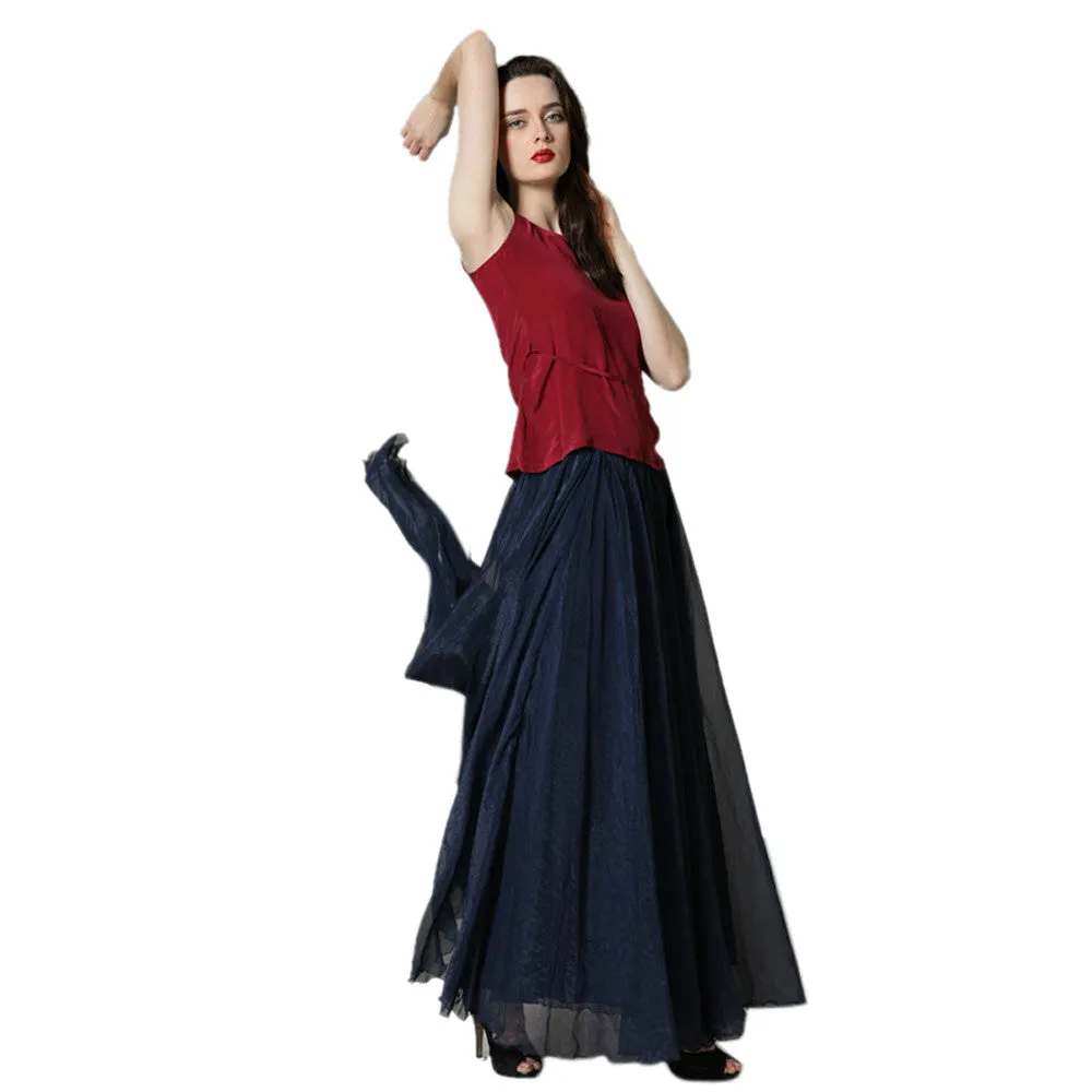 Style Skirts Womens High Waist Pleated Long Skirt Ladies Casual Beach Maxi Skirts saia faldas Color Feida