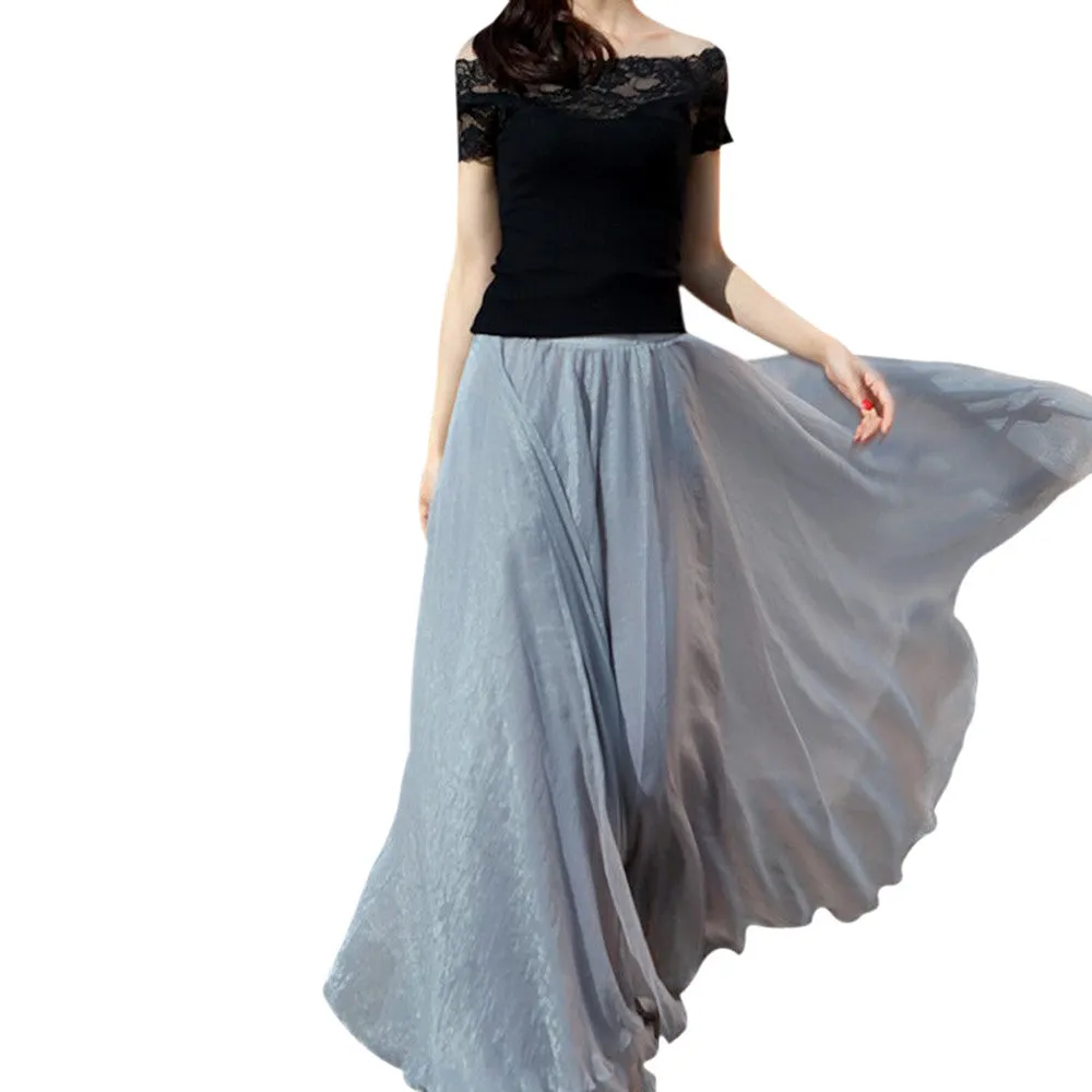 Style Skirts Womens High Waist Pleated Long Skirt Ladies Casual Beach Maxi Skirts saia faldas Color Feida