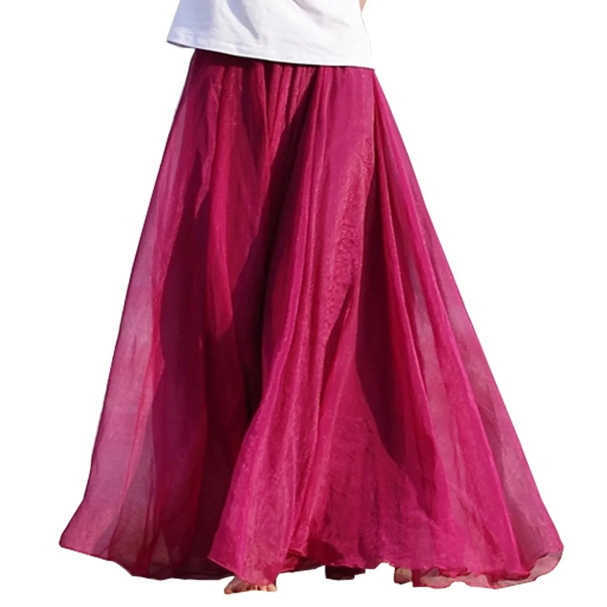 Style Skirts Womens High Waist Pleated Long Skirt Ladies Casual Beach Maxi Skirts saia faldas Color Feida