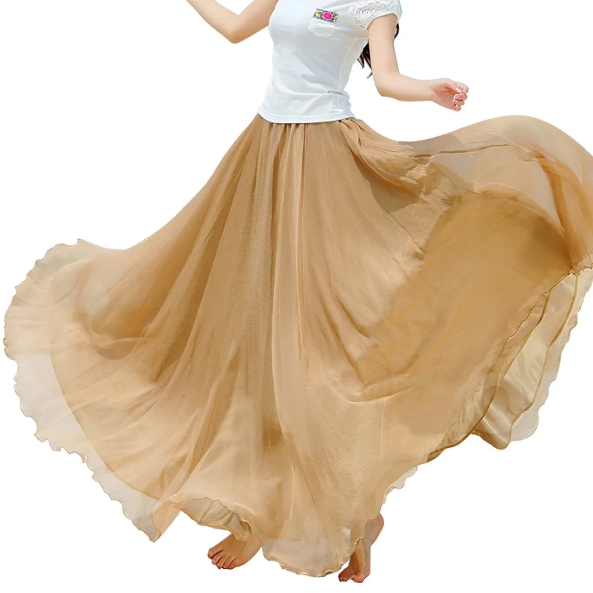 Style Skirts Womens High Waist Pleated Long Skirt Ladies Casual Beach Maxi Skirts saia faldas Color Feida