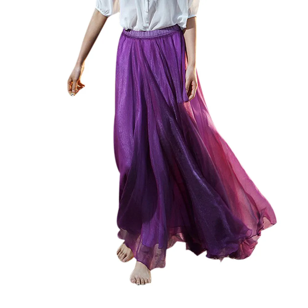 Style Skirts Womens High Waist Pleated Long Skirt Ladies Casual Beach Maxi Skirts saia faldas Color Feida