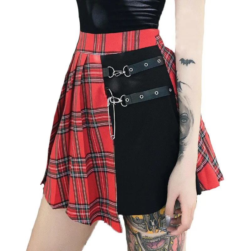 Summer Plaid Pleated Women Mini Skirts Harajuku Female Empire Casual Japanese Kawaii Punk Skirts Student Uniform Sailor Skater