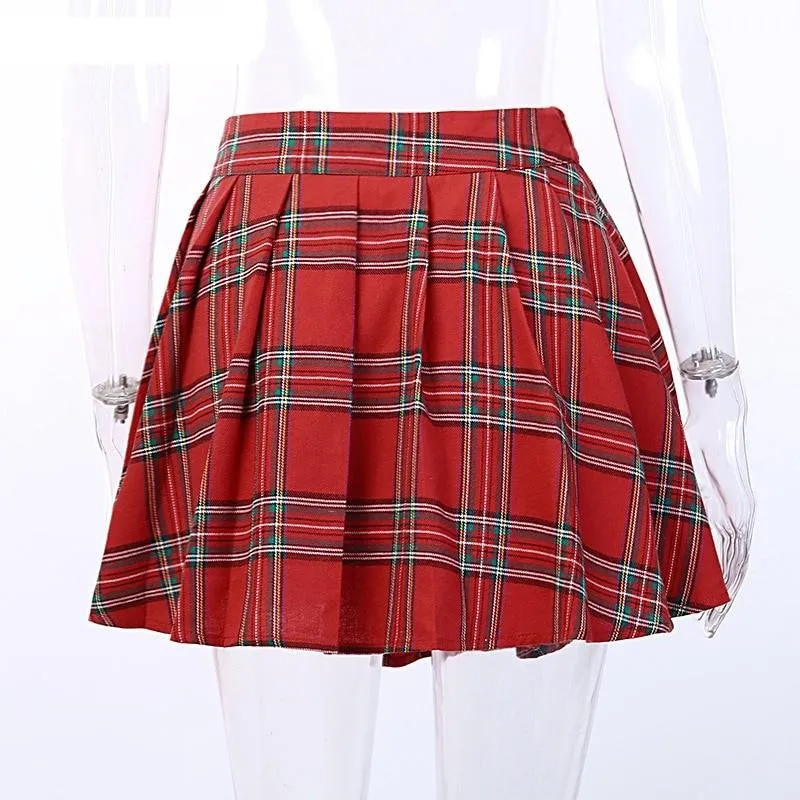 Summer Plaid Pleated Women Mini Skirts Harajuku Female Empire Casual Japanese Kawaii Punk Skirts Student Uniform Sailor Skater