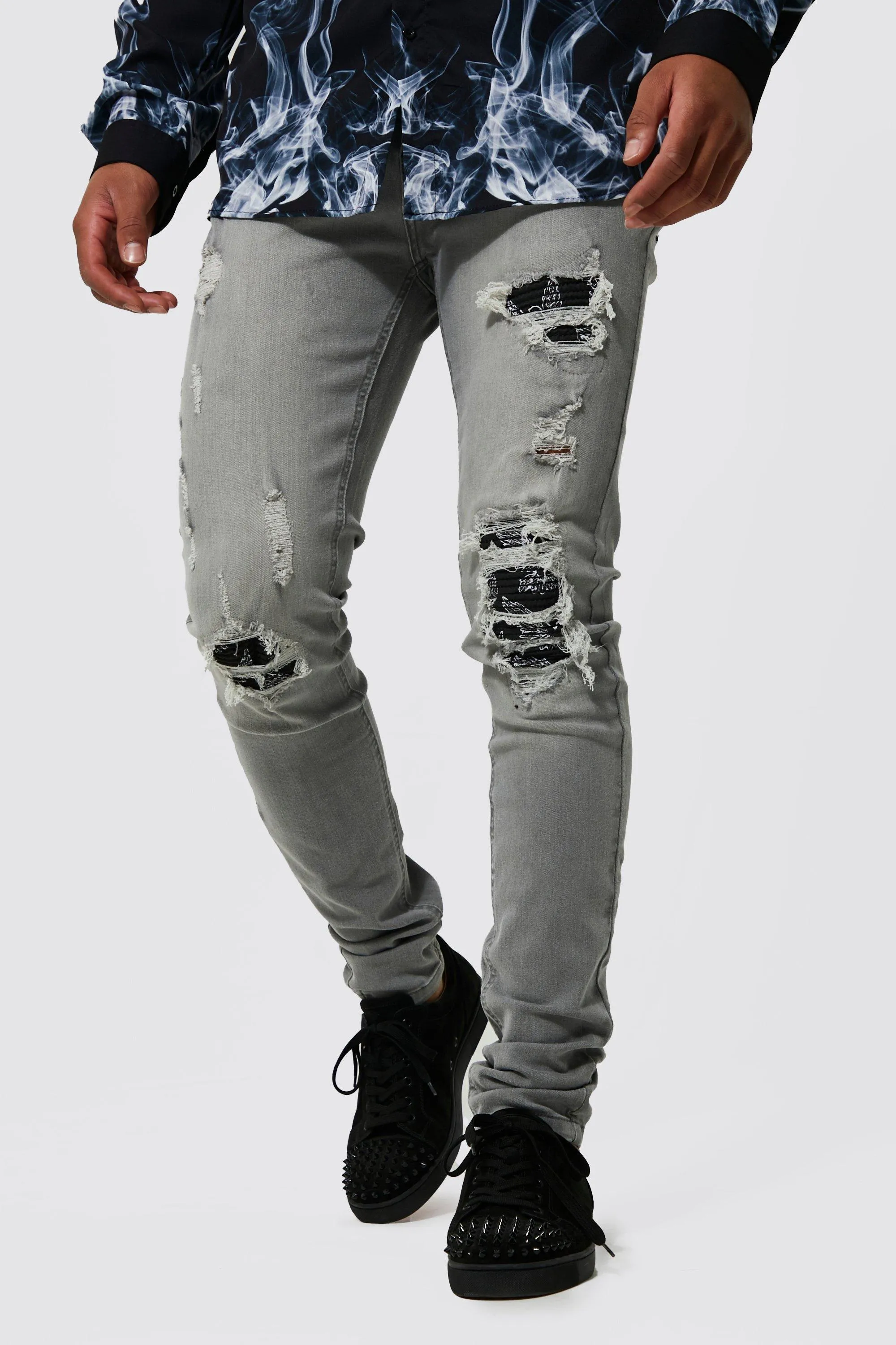 Tall Skinny Jeans With Bandana Biker Detail