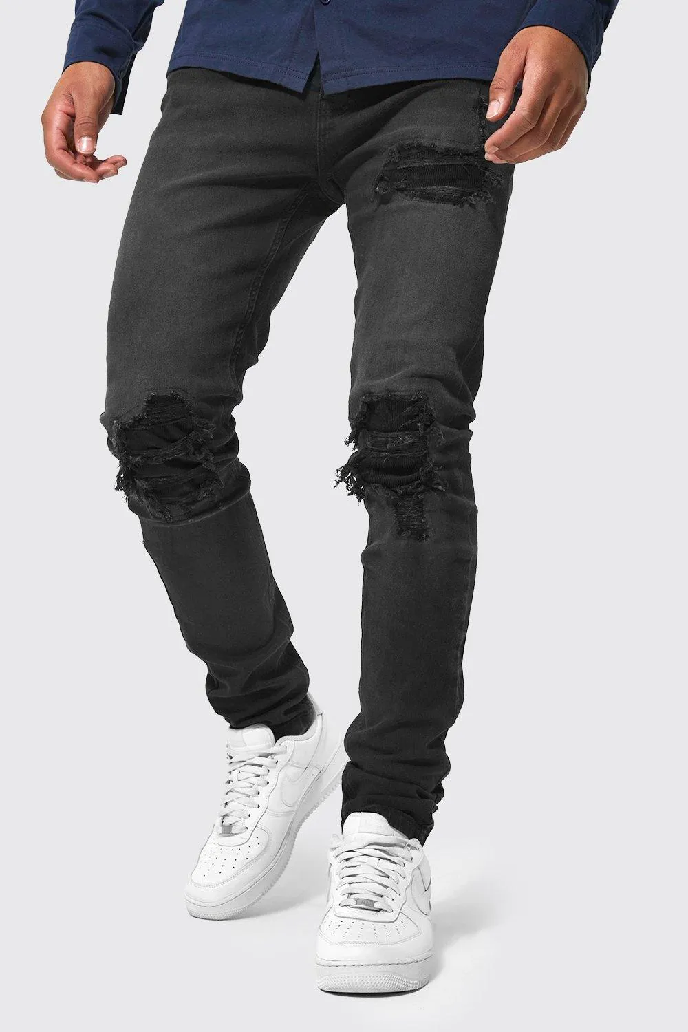 Tall Skinny Jeans With Cord Biker Repair