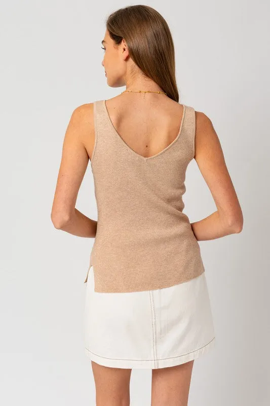 Taupe Vneck Ribbed Tank