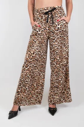 Tensione in - Pantalone palazzo con coulisse fantasia animalier