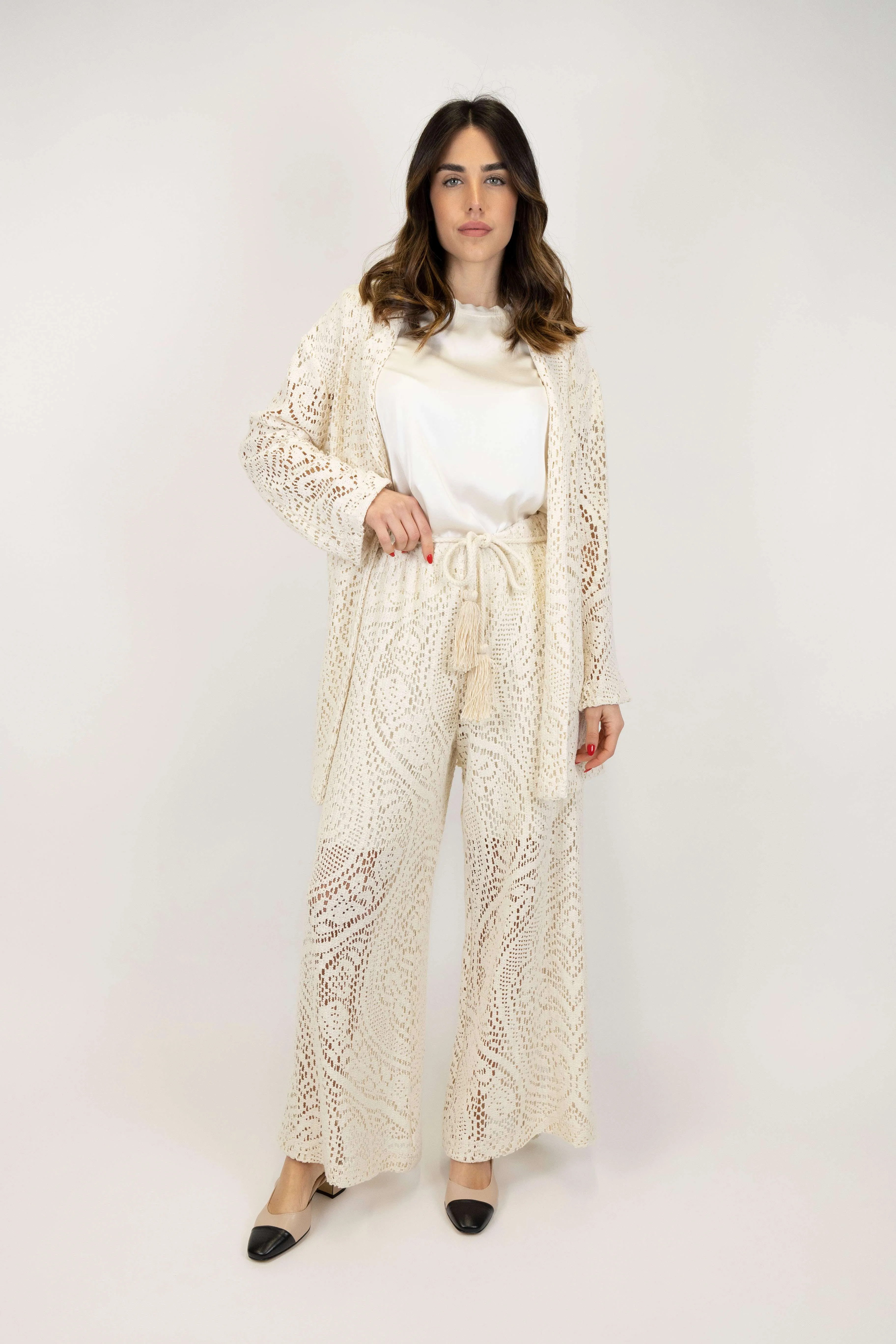 Tensione in - Pantalone palazzo crochet con coulisse