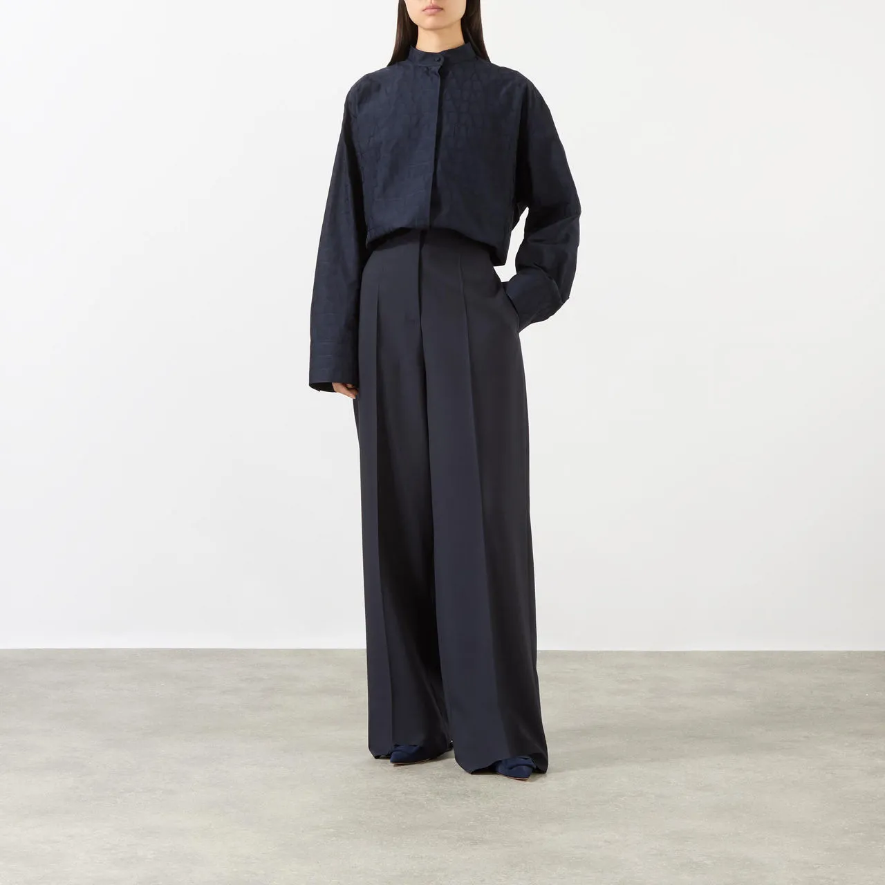 VALENTINO High-Rise Wide Leg Trousers - Navy