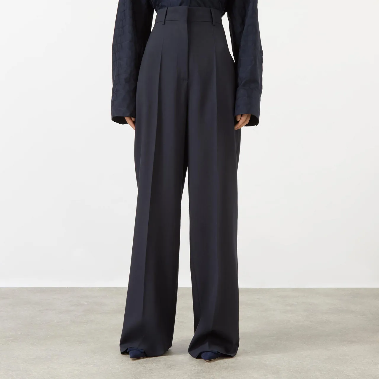 VALENTINO High-Rise Wide Leg Trousers - Navy