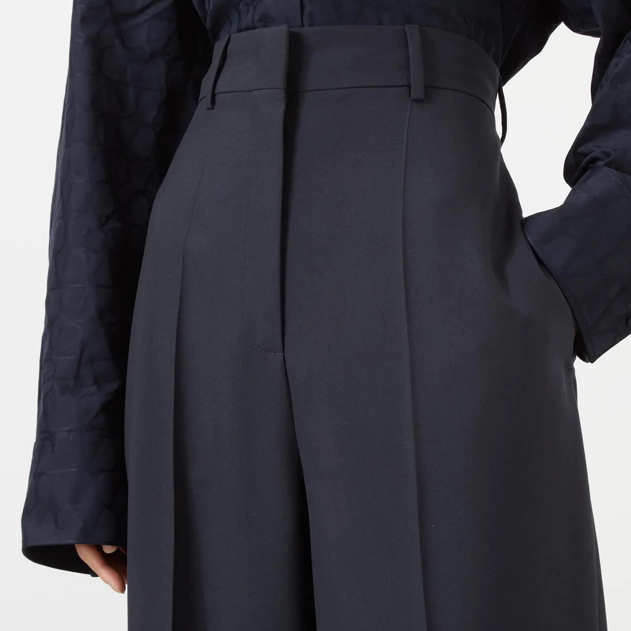 VALENTINO High-Rise Wide Leg Trousers - Navy