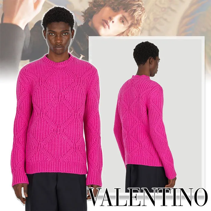 VALENTINO  |Wool Street Style Long Sleeves Luxury Sweaters