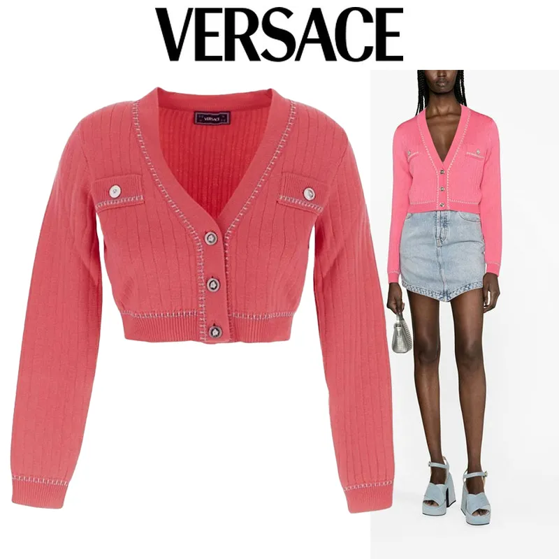 VERSACE  |Casual Style Wool Long Sleeves Plain Elegant Style Cardigans