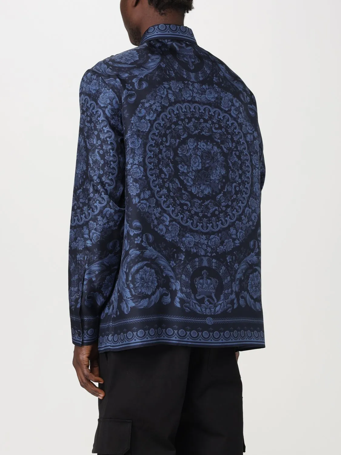 VERSACE  |Unisex Silk Long Sleeves Oversized Logo Luxury Shirts