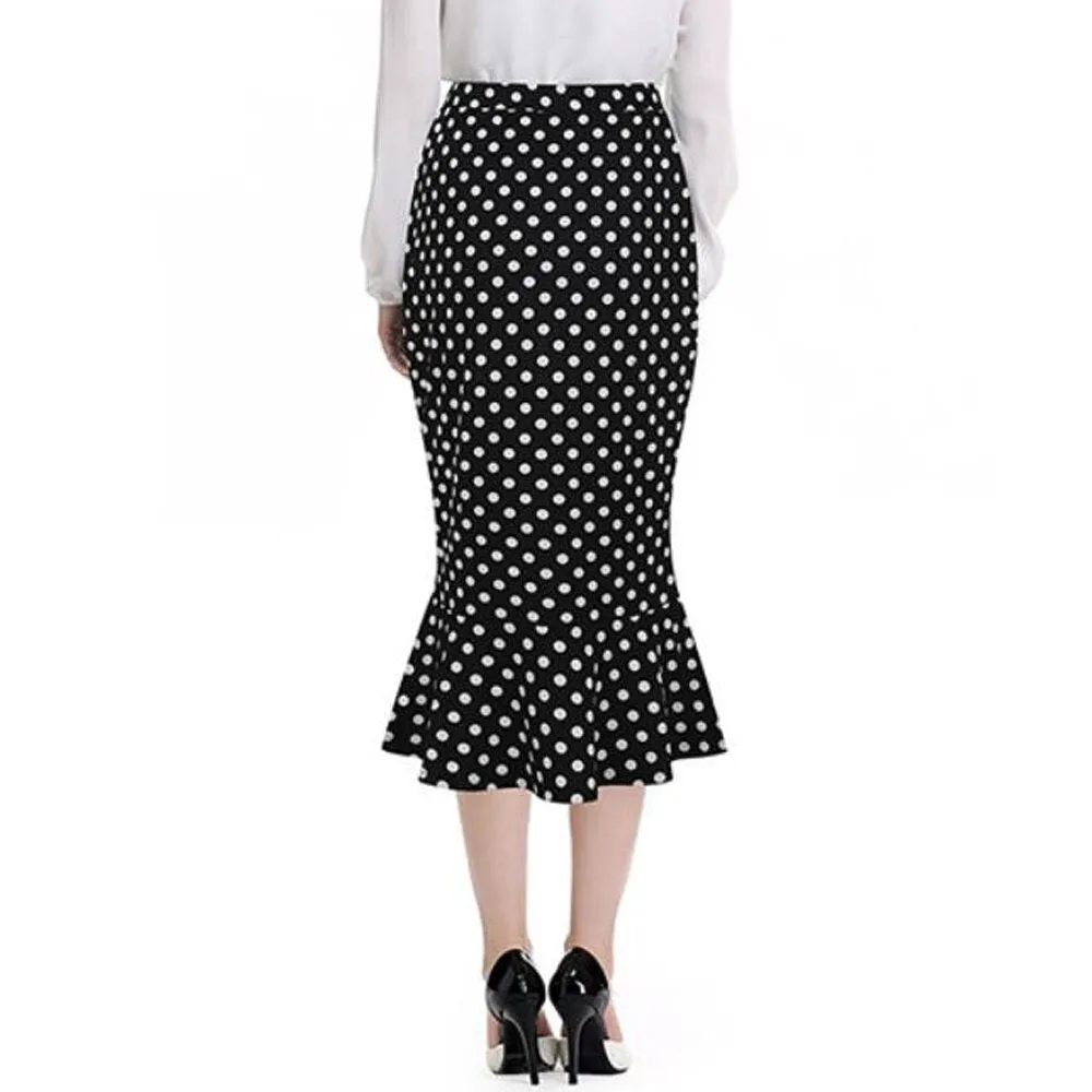 Vintage Floral Women Summer High Waist Slim Midi Skirts Retro Elegant Polka Dot Mermaid Skirt