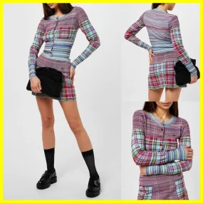 Vivienne Westwood  |Tartan Rib Long Sleeves Cotton Elegant Style Cardigans