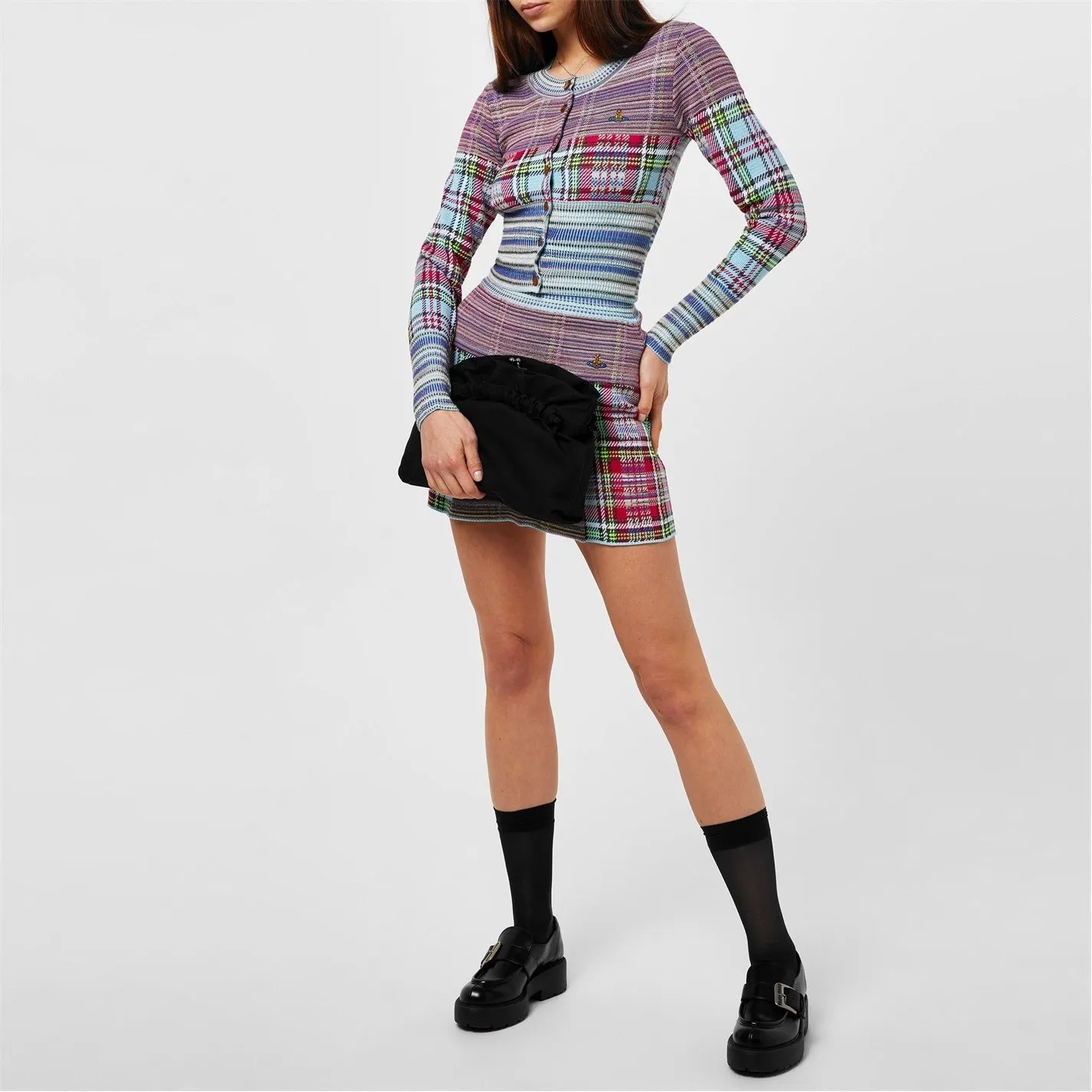 Vivienne Westwood  |Tartan Rib Long Sleeves Cotton Elegant Style Cardigans