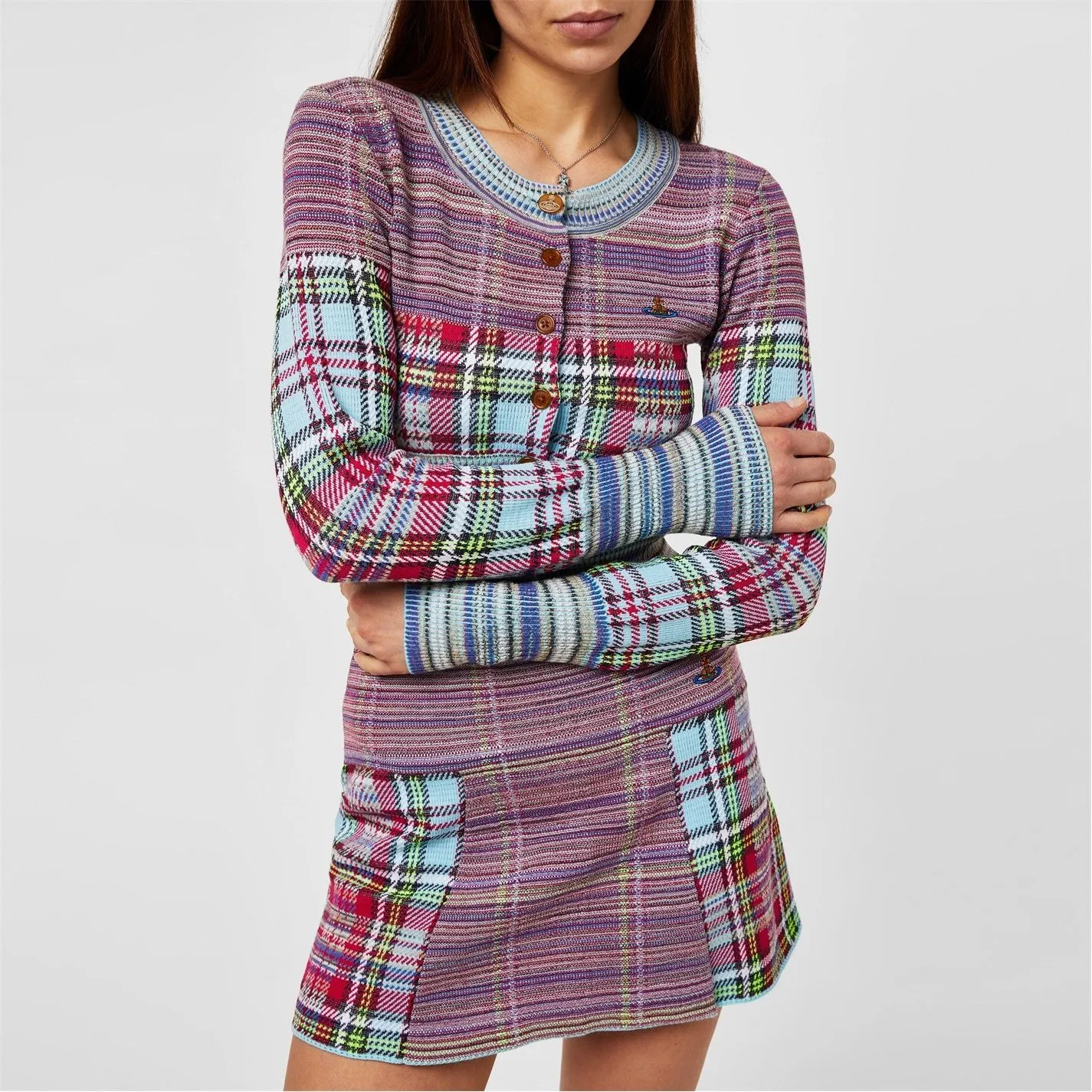 Vivienne Westwood  |Tartan Rib Long Sleeves Cotton Elegant Style Cardigans