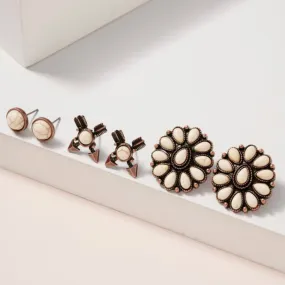 Western Design White Stud Earring Set