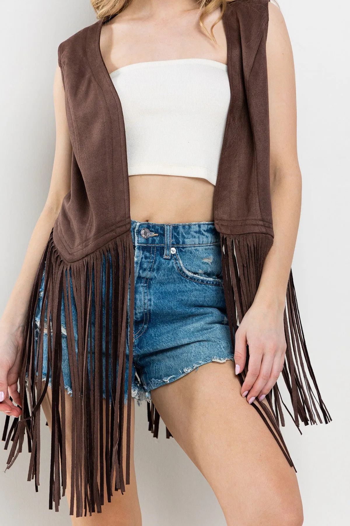 Western Fringe Suede Leather Vest