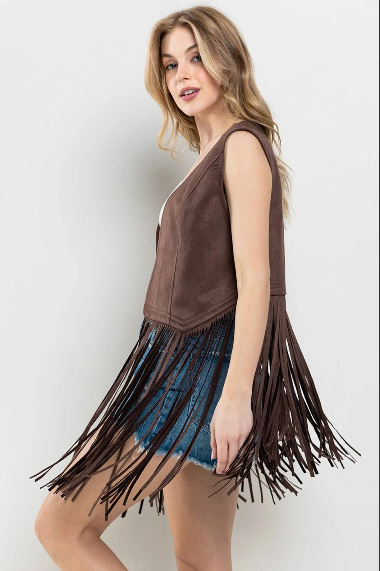 Western Fringe Suede Leather Vest