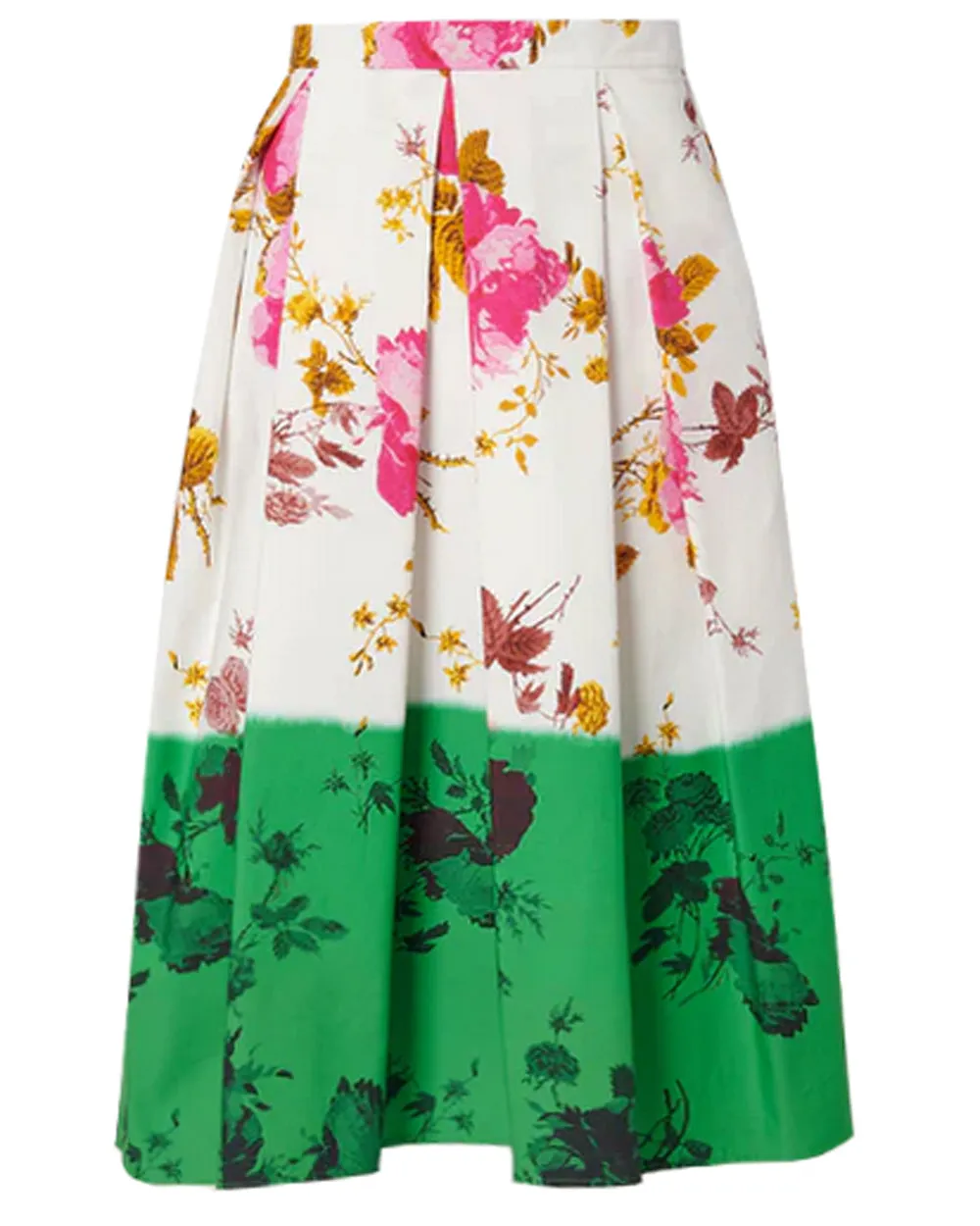 White and Green Sparkle Colorblock Volume Midi Skirt