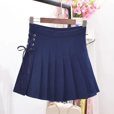 Woherb New  Fashion Pleated Skirt Short Mini Skirts Woman Sexy High Waist Pure Color Bow Tie Skirt Pants Student Style 72737 SM6