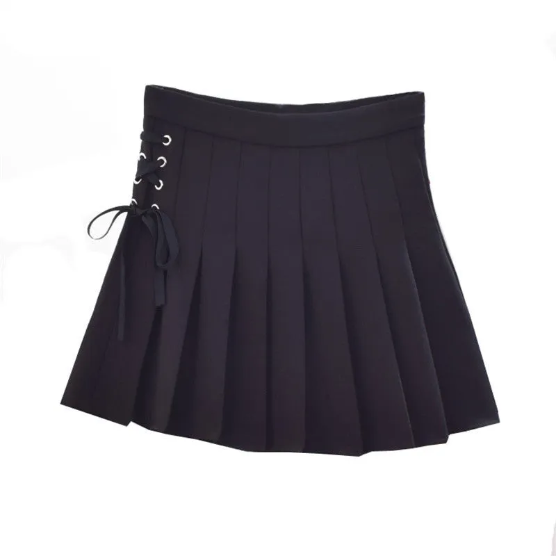 Woherb New  Fashion Pleated Skirt Short Mini Skirts Woman Sexy High Waist Pure Color Bow Tie Skirt Pants Student Style 72737 SM6