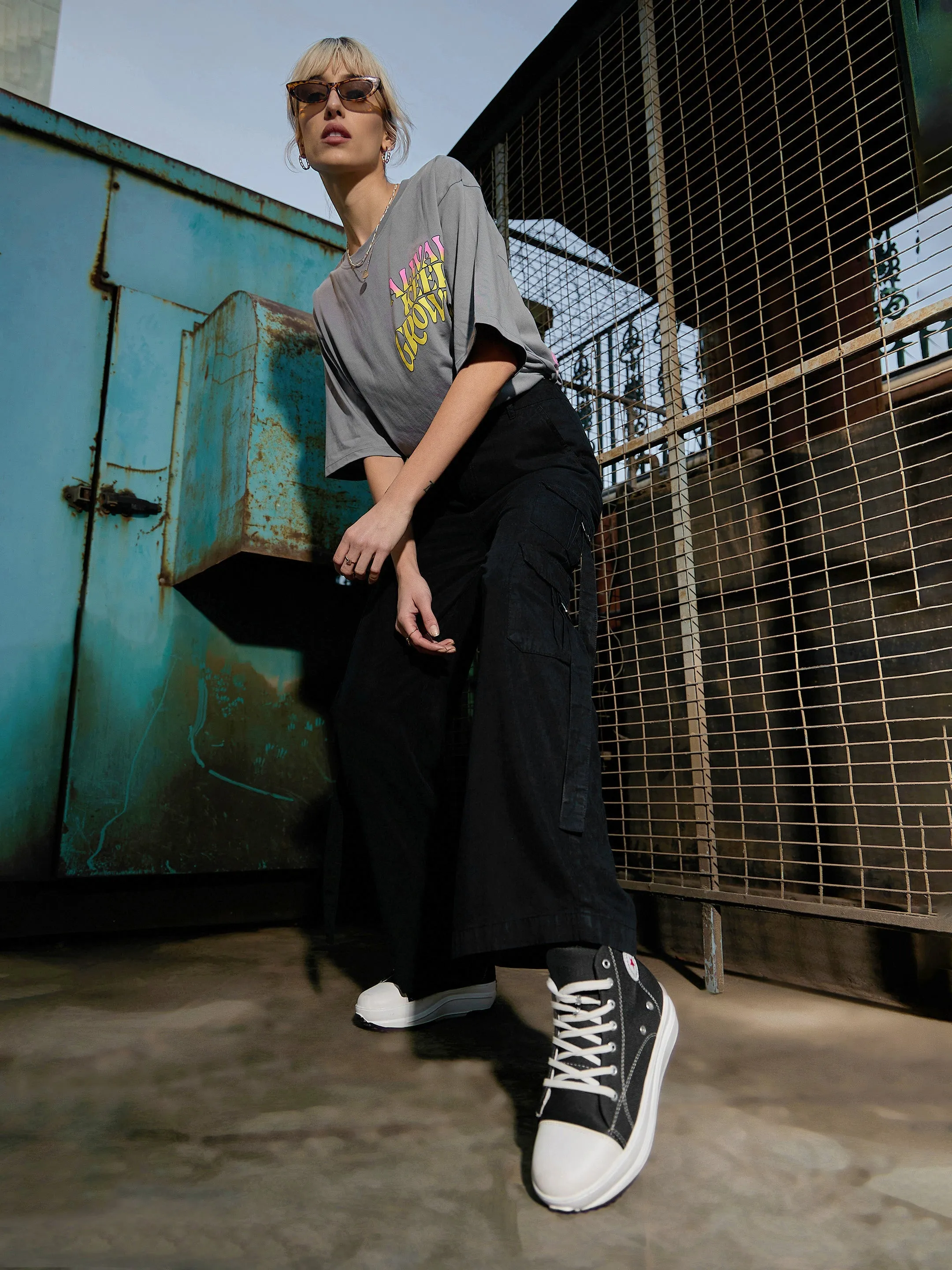 Women Black Tencel Cargo Pants