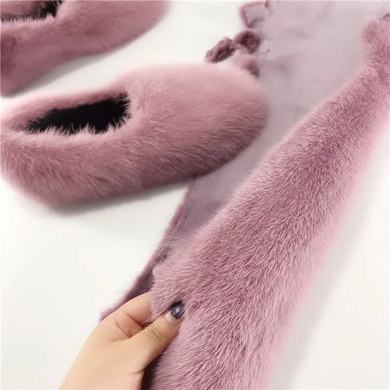 Women's Apple Green Designer Warm Winter Fashion Fur House Slippers